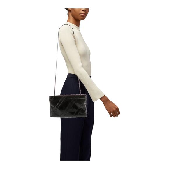VINTAGE Edina Ronay Snakeskin Clutch Black Crossbody Shoulder Strap Designer EUC - Picture 3 of 6